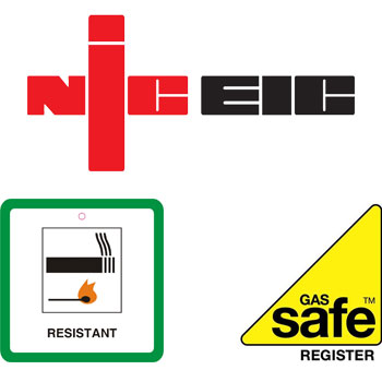 NICEIC, Furniture Fire Resistant, Gas Safe Register icons